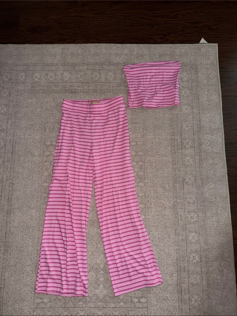 Free People Pink Striped Tube Top & Wide-Leg Pajama Set